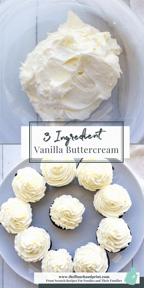 Sometimes a classic vanilla frosting is the best. This 3 ingredient vanilla American buttercream is easy to make in 5 minutes, the perfect balance of buttery and sweet, and will easily frost 12 cupcakes. It’s stiff enough to pipe, stable at room temperature, and a nice white color. Get my tips on making it perfect and exact recipe measurements for simple vanilla buttercream by heading to the post. 123 Vanilla Frosting, Best Cupcake Frosting For Piping, 1 2 3 Vanilla Frosting, 3 Ingredient Buttercream Frosting, Easy Cupcake Recipes 3 Ingredients, Vanilla Frosting Recipe Easy, 3 Ingredient Frosting, White Frosting Cake, Homemade Vanilla Icing