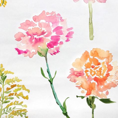 Carnation Flower Art, Carnation Watercolor Painting, Watercolour Carnation, Carnation Flower Watercolor, Carnation Flower Painting, Carnations Watercolor, Carnation Painting, Carnation Watercolor, Watercolor Carnation