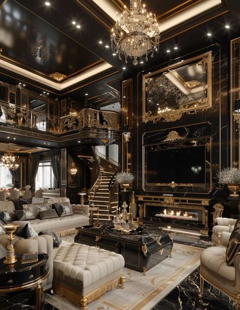 Hi My Friends If you feel boring so visit my website for entertaining Gold And Black Luxury Aesthetic, Mafia House Interior, Black And Gold House, Black Luxury House, Mafia House Aesthetic, Luxury Room Design, Dream House Pictures, Golden Jaguar, Living Room Ideas For Small Spaces