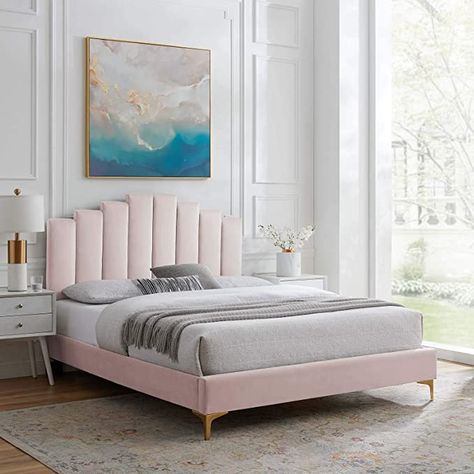 Velvet Platform Bed, Pink Velvet Sofa, California King Headboard, Night Reading, Full Headboard, Bed Platform, Full Platform Bed, Tall Headboard, King Platform Bed