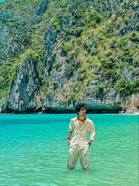 Thailand Men Outfit, Bangkok Thailand Outfit Ideas Men, Beach Outfit For Men, Beach In Thailand, Mens Photoshoot, Beach Outfit Men, Maya Bay, Mens Photoshoot Poses, Outfit For Men