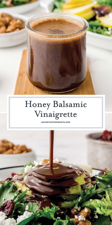 Honey Balsamic Vinaigrette is a simple and tasty salad dressing perfect for any occasion and all salads! Make ahead and keep in the refrigerator. Easy Homemade Salad, Creamy Coleslaw Dressing, Coleslaw Dressing Recipe, Easy Homemade Salad Dressing, Honey Balsamic Dressing, Honey Balsamic Vinaigrette, Best Sauce Recipe, Balsamic Vinaigrette Recipe, Homemade Chocolate Truffles