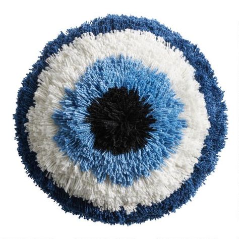 Round Tufted Evil Eye Indoor Outdoor Throw Pillow | World Market Evil Eye Bedroom Decor, Evil Eye Stuff, Evil Eye Bedroom, Fsu Dorm, Evil Eye Pillow, Evil Eye Decor, Hypebeast Room, Room 2023, Indoor Outdoor Patio