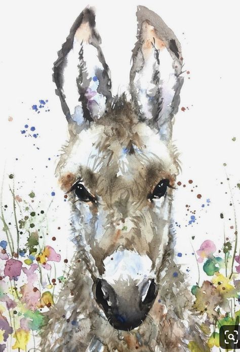 Donkey Painting Acrylic Easy, Donkey Drawing, Farm Animal Paintings, Colorful Animal Paintings, Watercolor Paintings Of Animals, Arte Animal, Donkeys, Watercolor Animals, Art Drawings Simple