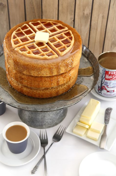 Maple Belgian Waffle Cake | Sprinkle Bakes Waffle Cake Recipe, Waffle Cake Ideas, Maple Belgian Waffle Cake, Sweet Belgian Waffle Recipe, Waffles Belgian, Leige Belgian Waffle Recipe, Maple Syrup Cake, Maple Cake, Waffle Cake