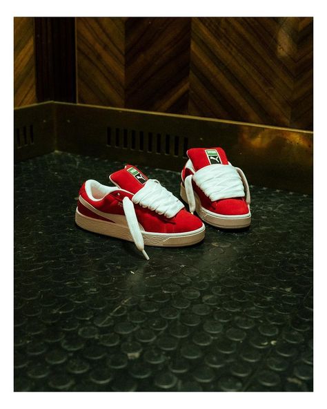 🔄 : @lemkus_ Puma X Pleasure Red Puma Sneakers With Round Toe, Puma Speedcat Red, Red Puma Sneakers For Sports, Fye Shoes, Red Puma Suede, Puma Collaboration Sneakers, Shoes Inspiration, Puma Suede, Puma X