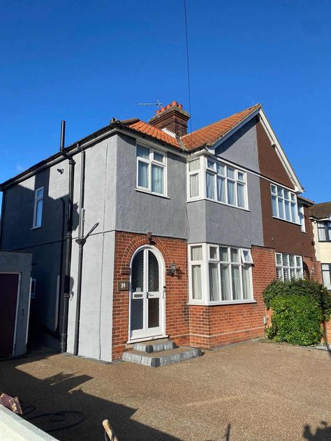 Marvel at how a wall coating can completely change the look of a pebbledashed house! | Never Paint Again Grey Pebbledash House, Pebble Dash House Exterior, Paint Pebbledash, Pebbledash Makeover, Painted Pebbledash, Pebble Dash, Painting Jobs, Dormer Loft Conversion, Rendered Houses