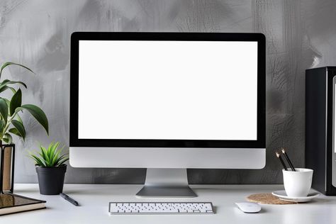 Computer Monitor Mockup with Blank Screen on White Desk for Tech Presentations Computer Screen Template, Computer Screen Size, White Computer Monitor, Laptop Mockup, White Gaming Monitor, Computer Mockup, Computer Screen, Laptop Screen, Mockup Downloads