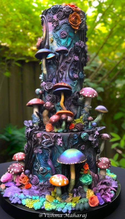 Mushroom Wedding Cake, Mushroom Fantasy Art, Fantasy Cakes, Mushroom Cake, Fairy Birthday Cake, Unique Cakes Designs, Decorate A Cake, Unique Birthday Cakes, Fantasy Cake