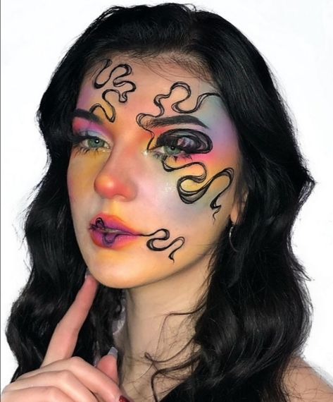 Full Face Makeup Ideas Crazy, Abstract Makeup Looks, Artsy Makeup, 23 Years Old, Face Paint Makeup, Face Art Makeup, Halloween Eye Makeup, Rave Makeup, Halloween Makeup Inspiration