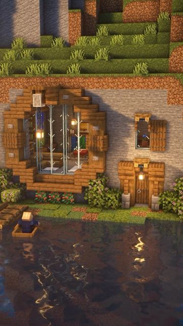 Minecraft Cave House, Minecraft Storage, Minecraft P, Minecraft Bed, Base Tutorial, Terraria House Design, Case Minecraft, Minecraft Houses Survival, Minecraft Modern