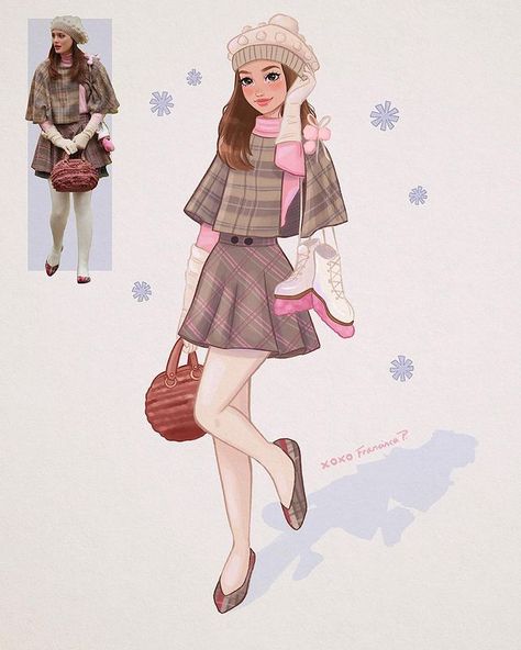 Gossip Girl Art, Silver Skates, Skating Outfit, Cartoon Style Drawing, Cartoon Artwork, Vintage Flowers Wallpaper, Digital Portrait Art, Girly Drawings, Pretty Drawings