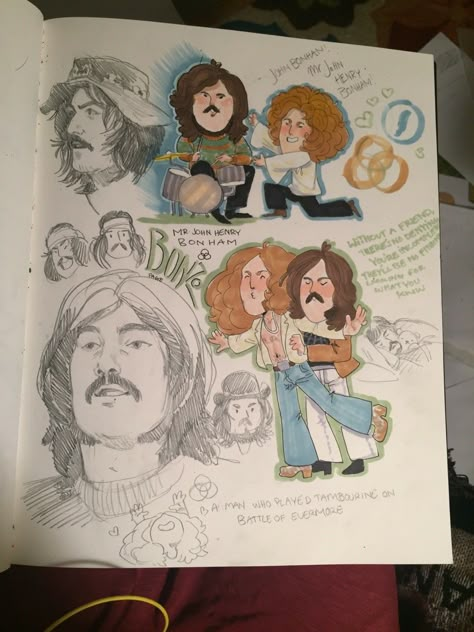 Sketches Book Ideas, 70s Guys, Rockstar Fanart, Jimmy Page And Robert Plant, Messy Sketchbook, Sketches Book, Led Zeppelin Art, Beatles Fan Art, Zeppelin Art