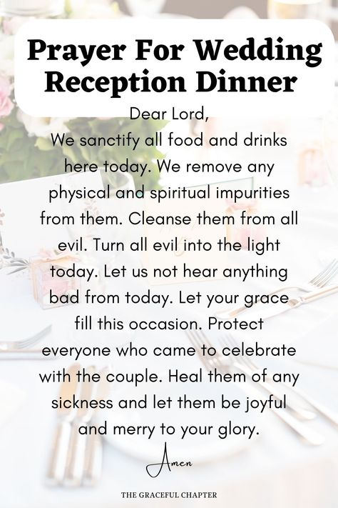 Prayer for wedding reception dinner Dinner Prayers At Wedding Reception, Wedding Meal Prayer, Food Prayer, Dinner Prayer, Wedding Wishes Quotes, Aurora Wedding, Prayer For Wife, Wedding Prayer, Wedding Reception Dinner