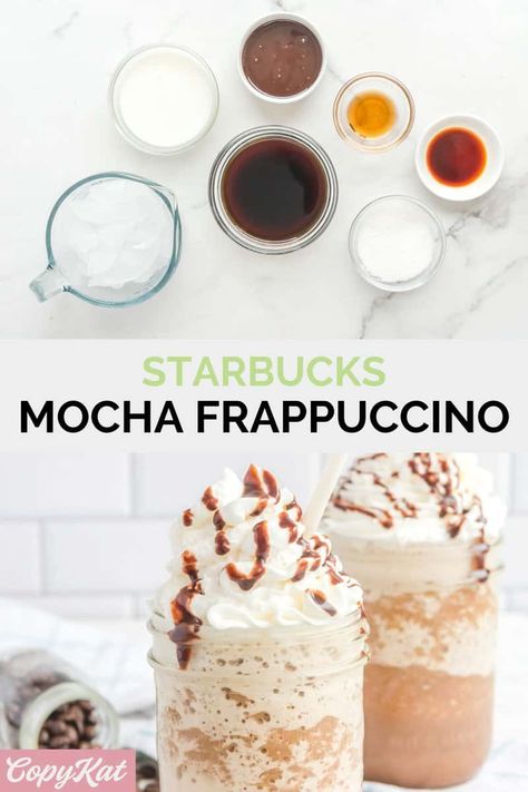 How To Make A Mocha Frappe At Home, Diy Frappucino, Homemade Mocha Frappe, Starbucks Mocha Frappuccino Recipe, Starbucks Frappuccino Recipe, Mocha Recipes, Homemade Mocha, Starbucks Mocha, Cappuccino Recipe