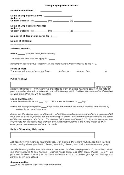 Nanny Contract Template - Nanny Agreement Template Caregiver Agreement Contract, Nanny Essentials, Nanny Agency, Nanny Contract Template, Nanny Binder, Nanny Contract, Live In Nanny, Nanny Activities, Babysitting Jobs