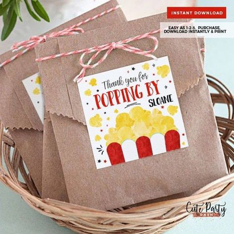 Popcorn Movies Birthday Party Favor Tags - Digital Download #thanksforpoppingby #popcornbirthdayfavors #moviesnightbirthday #popcornbirthday Movie Night Birthday Party Favors, Movie Night Favors Goodie Bags, Movie Party Ideas For Kids, Movie Theater Birthday Party Ideas, Popcorn Birthday Party Invitations, Movie Theater Birthday Party Favors, Movie Night Party Favors, Movie Night Themed Birthday Party Zazzle, Popcorn Birthday