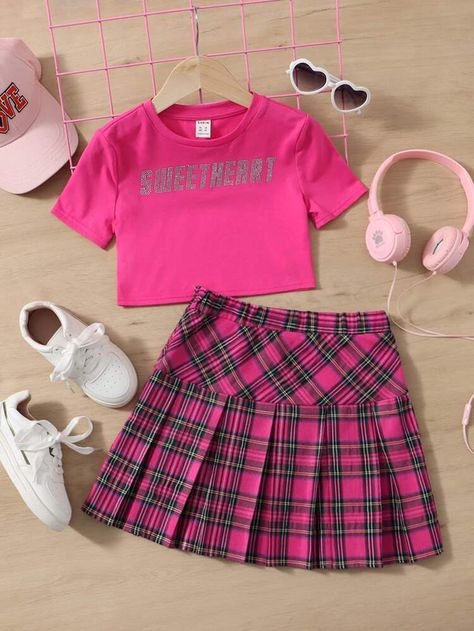 Summer Outfits For Kids, Tartan Pleated Skirt, Adrette Outfits, Shein Kids, Boys And Girls Clothes, Cute Dress Outfits, Clothes For Kids, Easy Trendy Outfits, Simple Trendy Outfits