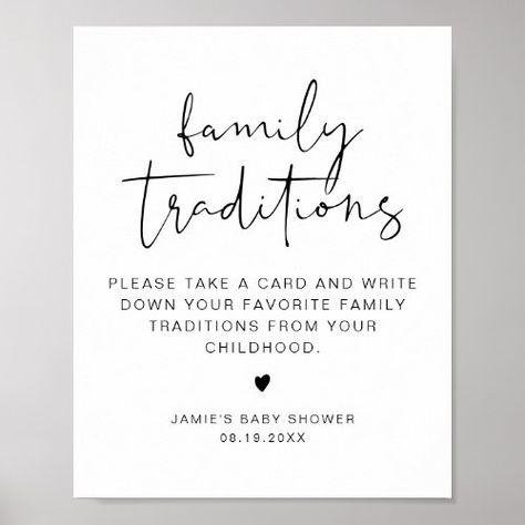 $10.40 | ADELLA Minimalist Family Traditions Baby Shower #black and white, modern minimalist, family traditions, baby shower game, gender neutral baby shower, simple baby shower, modern baby shower, share your favorite memories, advice card, favorite childhood memories Family Traditions Baby Shower, Minimalist Family, Chic Baby Shower, Design Edit, Baby Shower Brunch, Simple Baby Shower, Minimalist Baby, Modern Minimalist Design, Modern Baby Shower