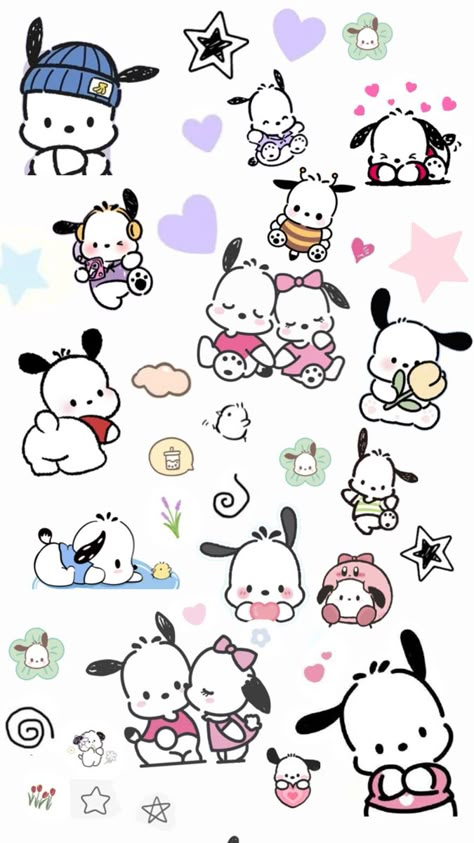 Pochacco Wallpaper, Hello Kitty Stickers, Penpal Ideas, Paper Dolls Diy, Scrapbook Printing, Scrapbook Stickers Printable, Hello Kitty Pictures, Hand Embroidery Patterns, Cat Stickers