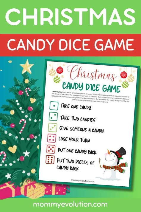 Christmas Dice Game for Kids - Free Printable Free Printable Christmas Dice Games, Candy Dice Game Printable, Christmas Candy Dice Game Free Printable, Christmas Candy Dice Game, Roll The Dice Game For Kids, Holiday Dice Game, Christmas Dice Games For Kids, Candy Dice Game Printable Free, Free Christmas Games For Kids