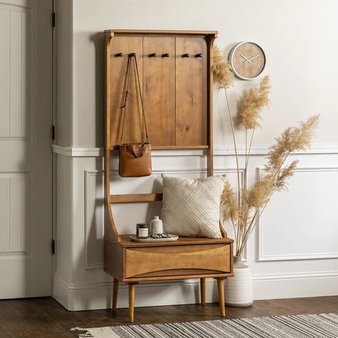 Hall Tree Bench, Wooden Hooks, Tree Coat Rack, Oak Door, Walker Edison Furniture, Green Products, Shoe Storage Shelf, Walker Edison, Oak Doors