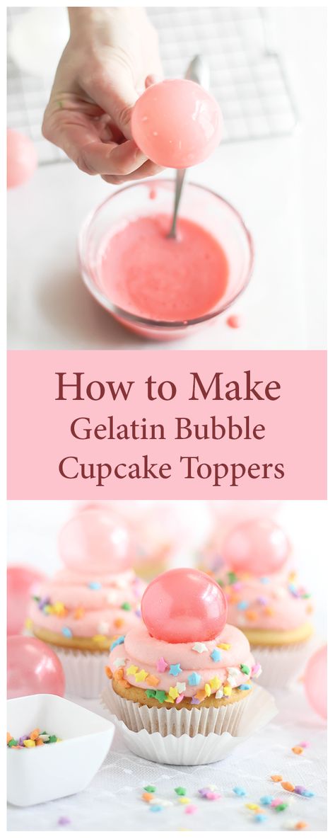 Bubble Gum Frosting Cupcakes with Gelatin Bubbles Recipe How To Make Gelatin, Gelatin Bubbles, Frosting Cupcakes, Gateaux Cake, Cupcake Frosting, Dessert Sauces, Cake Decorating Tips, Cake Decorating Techniques, Creative Cakes