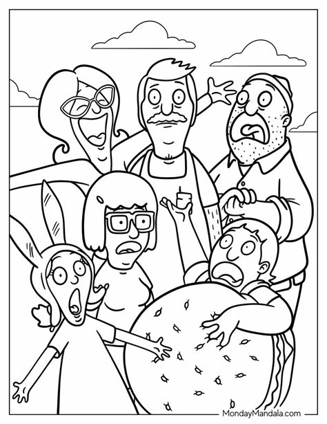 20 Bob's Burgers Coloring Pages (Free PDF Printables) Monday Coloring Pages, Boondocks Coloring Pages, Pop Culture Coloring Pages, Alcohol Marker Coloring Pages, Bobs Burgers Coloring Pages, Adult Coloring Book Pages Free Printable, Simple Coloring Sheets, Coloring Sheets For Adults, Kuchi Kopi