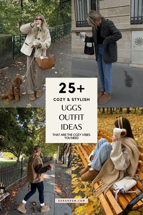 Looking for cozy and cute Uggs outfit ideas for fall and winter 2024? Whether you're styling Ugg boots, ultra mini Uggs, or Ugg Tasman slippers, these looks are perfect for women who love a classy yet casual aesthetic. From platform Uggs to comfy Ugg slippers, these outfit ideas are perfect for creating a chic, cozy vibe this season. Whether it's a casual autumn day or a chilly winter morning, get inspired with these cute and comfy Uggs outfits that are perfect for staying stylish and warm! Winter Outfit With Ugg Boots, Short Brown Ugg Boots Outfit, Low Ugg Boot Outfit, Style With Ugg Boots, Office Outfits With Uggs, Ugg Super Mini Outfit, Ugg Short Outfit, Women Ugg Boots Outfit, How To Style Mini Platform Uggs