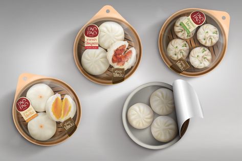 PAO PAO: Chinese Bun – Packaging Of The World Bun Packaging, Pork Bao Buns, Pork Bao, Steamed Bao Buns, Chinese Bun, Bread Packaging, Food Box Packaging, Bao Buns, Taiwanese Food