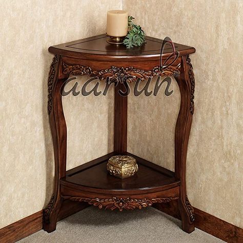 Aarsun Woods Handmade Antique Sheesham Wooden Corner End Table (Standard Size) : Amazon.in: Furniture Corner Table Designs, Corner Accent Table, Thomasville Cabinetry, Wooden Corner Shelf, Entryway Decorating, Corner Tables, Accent Table Decor, Small Accent Tables, Wooden Living Room