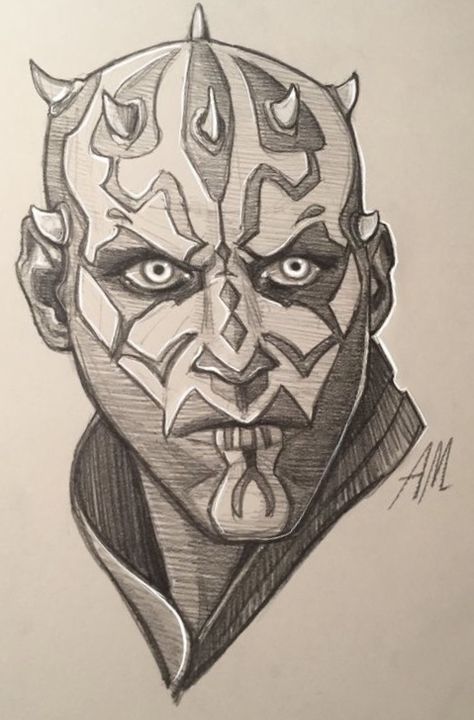 Cool Star Wars Drawing, Darth Maul Sketch, Darth Maul Painting, Star Wars Sketches Pencil, Star Wars Art Drawings Sketch, Darth Maul Drawing, R2d2 Drawing, Star Wars Art Drawings, Blind Drawing