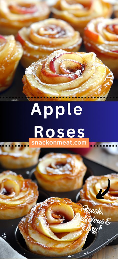 Apple Rose Pastries – A Delightful Dessert That’s as Beautiful as It Is Delicious! - Snack On Meat Fruit Tartlets Recipe, Apple Roses Puff Pastry, Baked Apple Roses, Apple Rose Pastry, Apple Rose Pie, Fruit Tartlets, Apple Pastry, Apple Pie Recipe Easy, Apple Rose