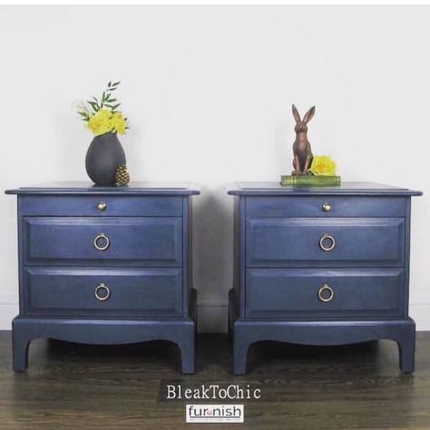 The 3rd of our fantastic 3 by @bleaktochicuk. Who wouldn't love these Stag besides which have been painted in "Nightfall"?! #VintroPaint Messages Instagram, Chalk Paint Colors, Tea Tray, Bedside Tables, Life Design, Inspirational Pictures, Dresser As Nightstand, Bedside Table, Blue Black