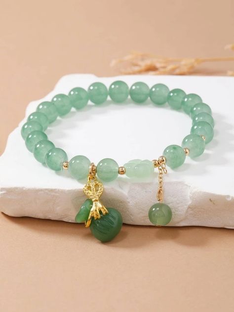 1pc Fashion Money Bag Charm Beaded Bracelet For Women For Daily Decoration | SHEIN USA Mint Green Bracelet, Mint Green Jewelry, Mint Bag, Charm Beaded Bracelet, Rainbow High, Crystal Beads Bracelet, Watches Women Fashion, Glass Beaded Bracelets, Bead Charm Bracelet