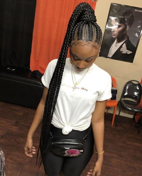 Feedin Braid Ponytails, Stitched Ponytail Braids, Scalp Braided Ponytail Hairstyles, Scalp Braids In A Ponytail, Feed In High Ponytail Braids, Feedin Ponytail Hairstyles, Scalp Braids Into A Ponytail, Feed In Braided Ponytail Hairstyles, Braids In Ponytail For Black Women