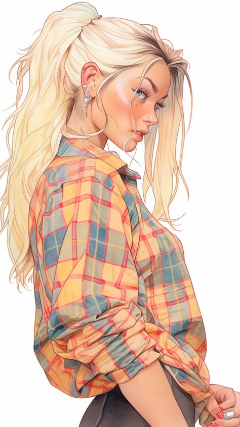 A beautiful woman with long, flowing blonde hair is depicted in this drawing. The artist has captured her likeness perfectly, and the details of her hair are incredibly realistic. #blondehair #hairdrawing . #Tall_Blonde_Woman_Art #Blond_Hair_Illustration #Blonde_Witch_Character_Design #1970s_Character_Design Female Teacher Character Design, Oc Portrait Art, Blonde Character Design Female Modern, 1970s Character Design, Blonde Female Character Inspiration Art, Blond Woman Art, Character Art Female Blonde, Blonde Digital Art, Blonde Animated Characters