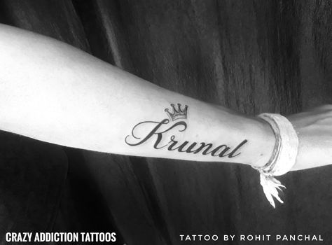 Krunal name tattoo by Rohit Panchal at CrazyAddictionTattoo Instagram Cartoon, Name Tattoo Designs, Name Tattoo, Name Tattoos, Letter Logo, Tattoo Quotes, Tattoo Designs, Wigs, I Hope