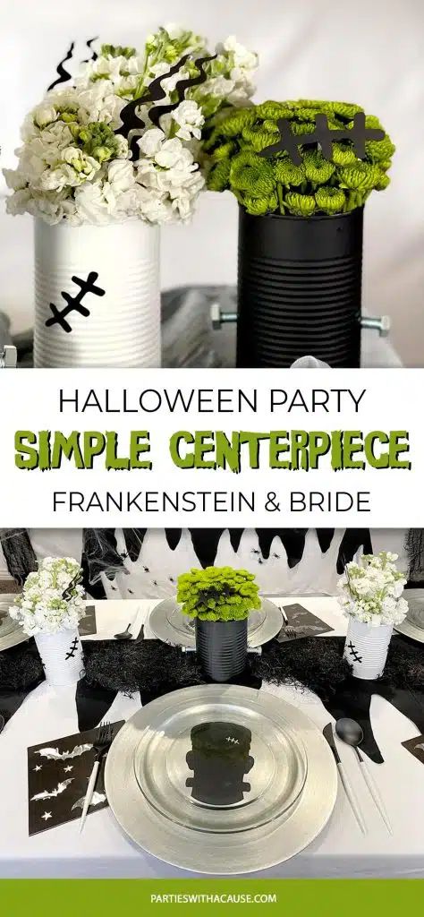 Halloween Flowers and Frankenstein Decoration Ideas - Parties With A Cause Frankensteins Laboratory Diy, Frankenstein Home Decor, Frankenstein Birthday Party, Frankenstein Party Ideas, Frankenstein Table, Frankenstein Wedding, Frankenstein Decor, Frankenstein Halloween Party, Frankenstein Party