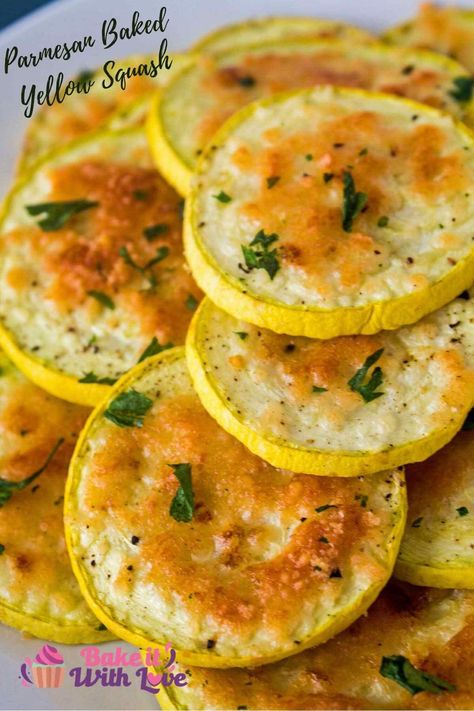 Gooseneck Squash Recipes, Straightneck Squash Recipes, Yellow Crookneck Squash Recipes, Squash With Parmesan Cheese, Parmesan Yellow Squash, Crookneck Squash Recipes, Baked Yellow Squash, Alphabet Tag, Oven Baked Vegetables