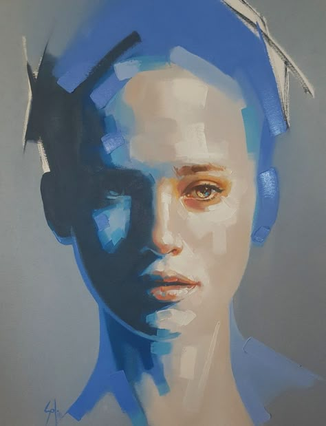 Oil paintings painting light blue solly smook artist inspo Solly Smook, Monochromatic Portrait, Paul Wright, Figurative Artwork, Figure Sketching, Collage Art Mixed Media, Plaster Art, Abstract Portrait, Cat Painting