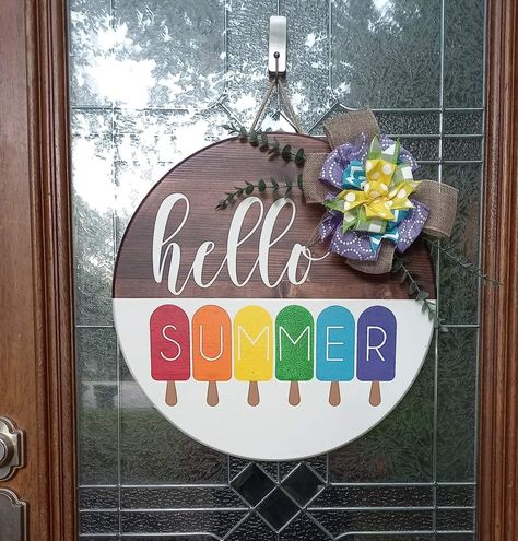 Popsicle Door Hanger, Front Door Welcome Sign, Door Welcome Sign, Door Hangers Diy, Summer Door Hanger, Summer Signs, Perfect Wedding Gift, Realtor Gifts, Summer Diy