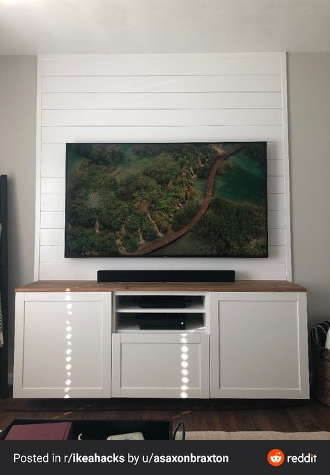 Accent Wall Behind Tv Stand, Basement Shiplap Tv Wall, Low Profile Tv Wall, Black Shiplap Behind Tv, Shiplap Tv Accent Wall Living Room, Shiplap Behind Tv Living Room, Vertical Shiplap Behind Tv, Vertical Shiplap Tv Wall, Shiplap Wall Behind Tv