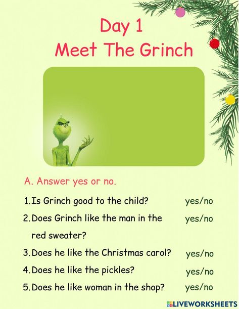 O Grinch, English Christmas, English Articles, Christmas Worksheets, Activities Worksheet, English Activities, English As A Second Language (esl), English As A Second Language, English Worksheets