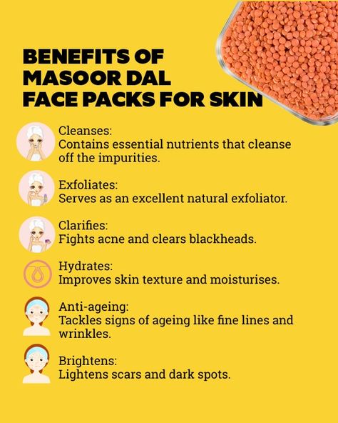 Masoor Dal Face Pack, Dark Patches On Skin, Clear Blackheads, Lighten Scars, Skin Care Ingredients, Chana Dal, Diy Cream, Natural Face Skin Care, Red Lentils