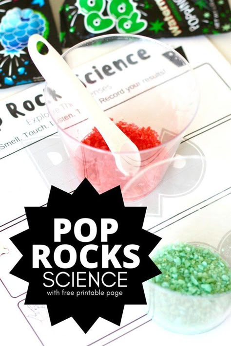 Explore the 5 senses with a simple science activity using Pop Rocks Candy! Pop Rocks are perfect for kids to test their sense of smell, touch, taste, hearing, and sight. Free printable Pop Rocks 5 senses science journal sheet is included. A fun way to explore science for kids at home or in school. Pop Rocks Experiment, Rock Experiments, Rocks Science, Five Senses Preschool, 5 Senses Activities, Candy Science, Rock Science, Senses Preschool, The 5 Senses