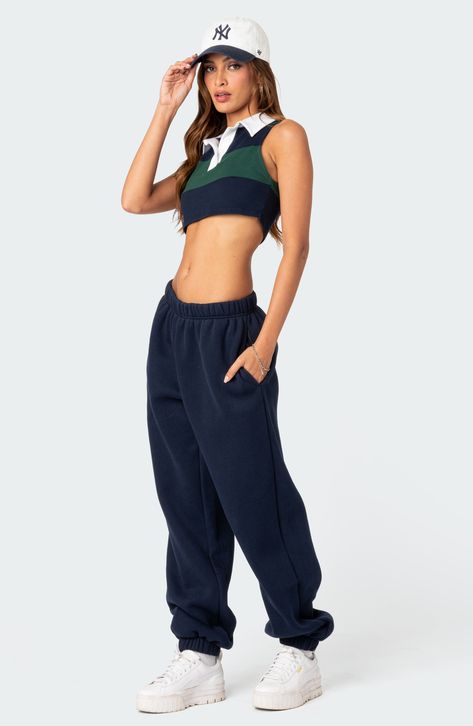 An oversized fit and handy pockets bring trendy comfort to these cotton-blend sweatpants that you'll love for your off-duty look. 50% cotton, 50% polyester Machine wash, dry flat Imported Sweatpants Oversized, Collared Crop Top, Oversized Sweatpants, Visionary Fashion, T B, Womens Clarks, Designer Clothes For Men, Womens Loungewear, Country Club