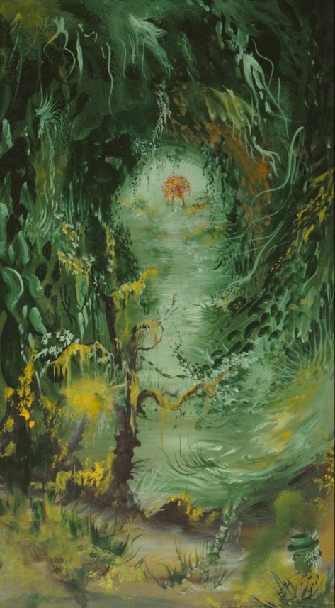 Mystical Nature Art, Spiritual Art Green, Unique Landscape Paintings, Green Spiritual Art, Green Painting Wallpaper, Whimsigoth Lockscreen, Funky Art Wallpaper, Psychadelic Art, Psy Art