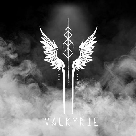 Valkyrie Symbol Wings [$25,99] Buy now: https://grizzstudio.com/product/valkyrie-symbol-wings/ Valkyrie Symbol Norse Mythology, Valkyrie Tattoo Symbols Norse Mythology, Valkyrie Helmet Tattoo, Viking Tattoos For Women Warriors, Valkyrie Symbol Tattoo, Sigils Ideas, Valkyrie Tattoo Symbols, Cool Symbols Design, Valkyrie Aesthetic