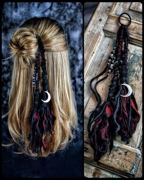 Fantasy Hair Clip, Witch Hair Accessories, Pagan Hairstyles, Witchy Hairstyles, Witch Hairstyles, Fantasy Moon, Boho Hair Wrap, Pagan Fashion, Bohemian Hair Accessories